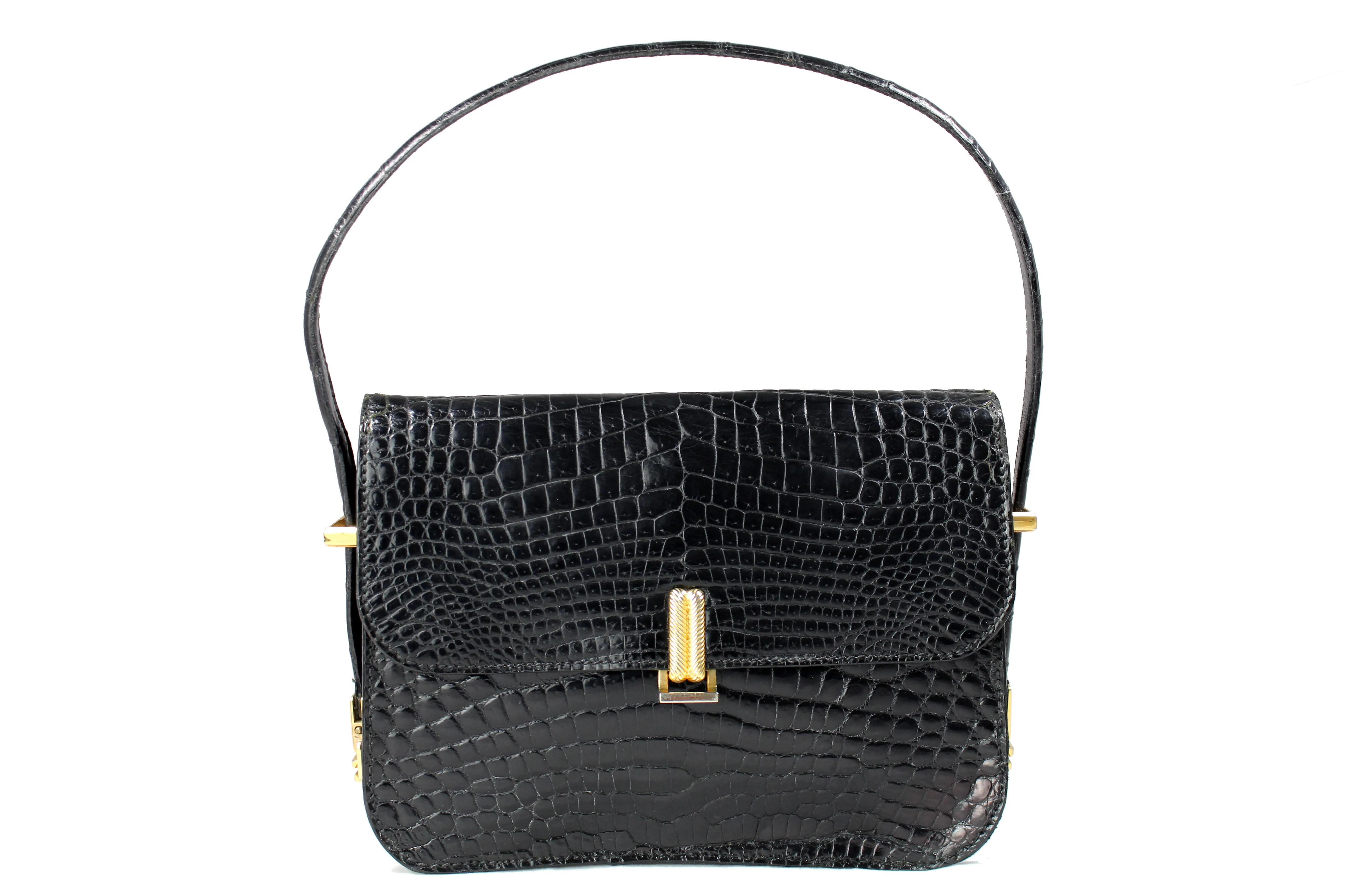 BORGIA black baby crocodile skin handbag