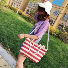 Bucket Shape Striped Large Shoulder Bag