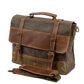 Canvas Leather Shoulder Bag Laptop Messenger Bag Briefcase Handbag Crossbody Bag Computer Bag Waterproof Business Bag for Gift