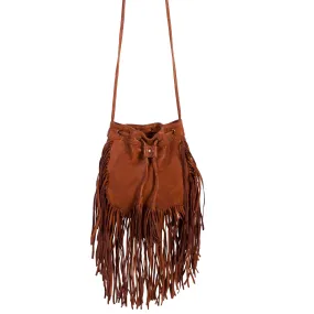 Cognac Fringe Leather Handbag with Tassels Cognac Purse at Bourbon Cowgirl