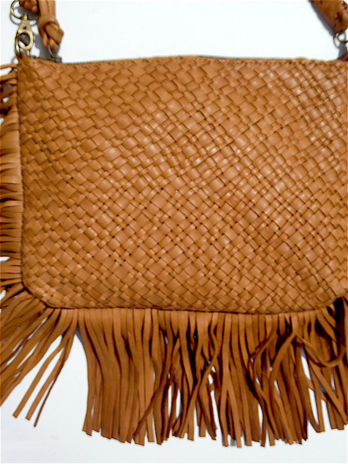 Hand Woven Leather Clutch With Fringe And Tassel - Crossbody Strap