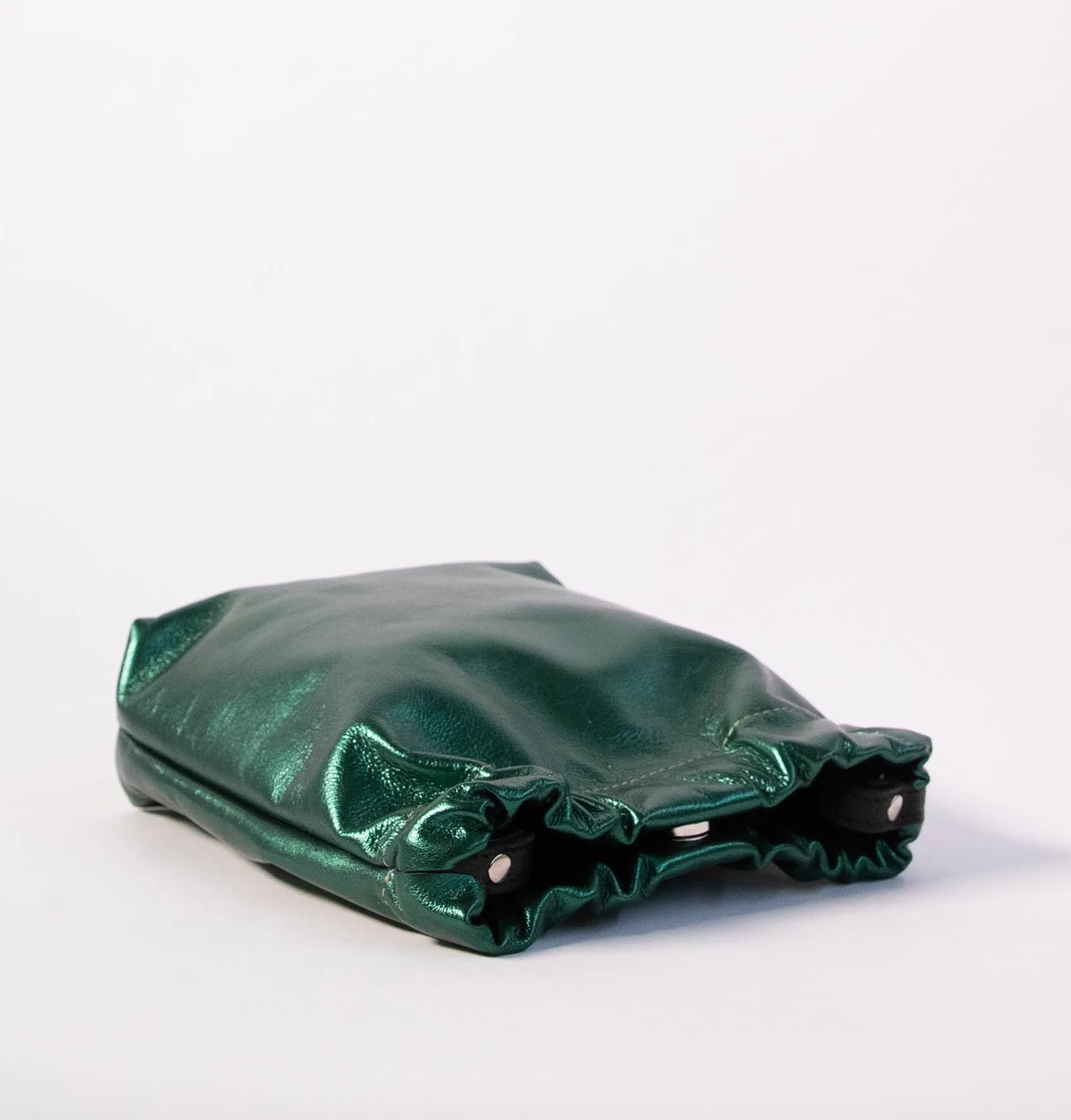 Harpers Emporium Gathered Bag in Metallic Bottle Green