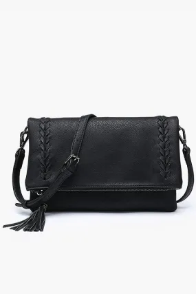 Isadora Whipstich Crossbody with Tassel Zip- Black