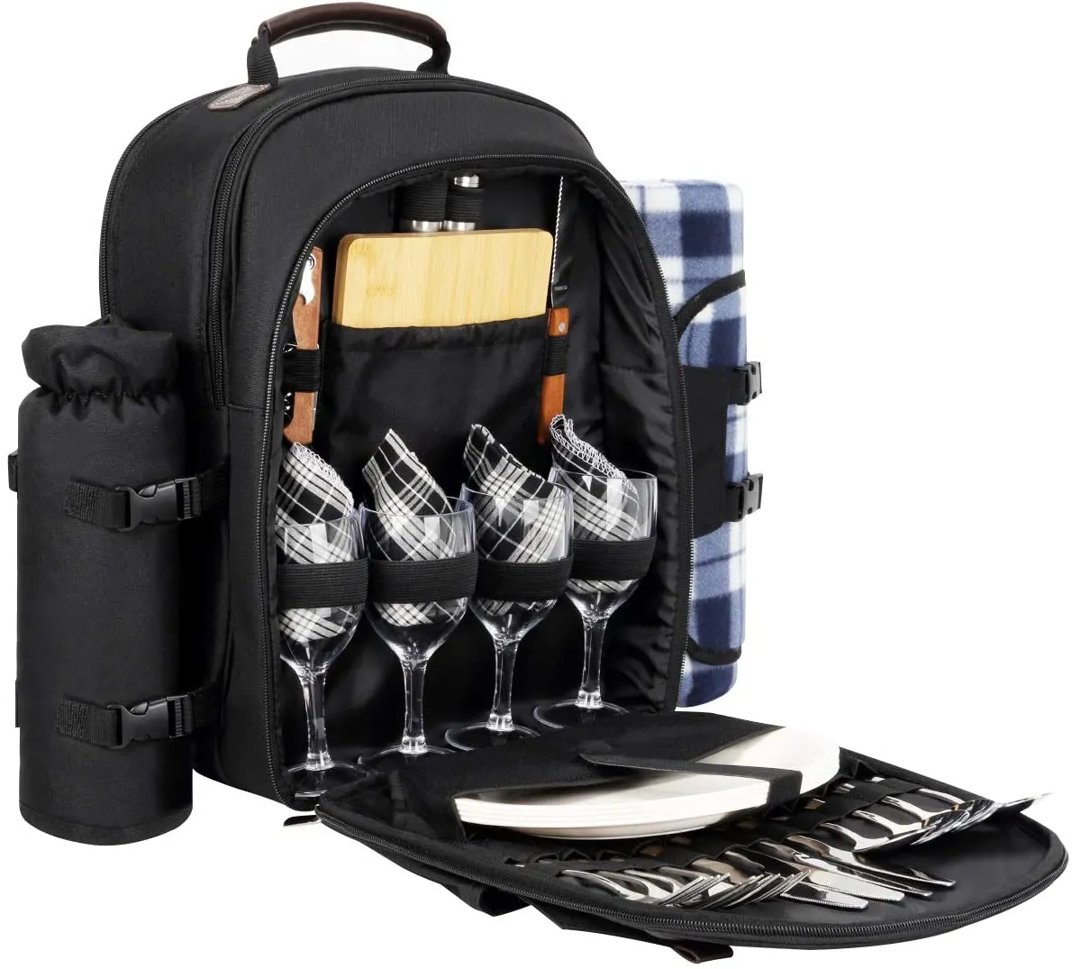 ITEM# 0026   Picnic Backpack for 4 Person with Blanket Picnic Basket Set for 2 with Insulated Cooler Wine Pouch for Family Couples (Watch Video)