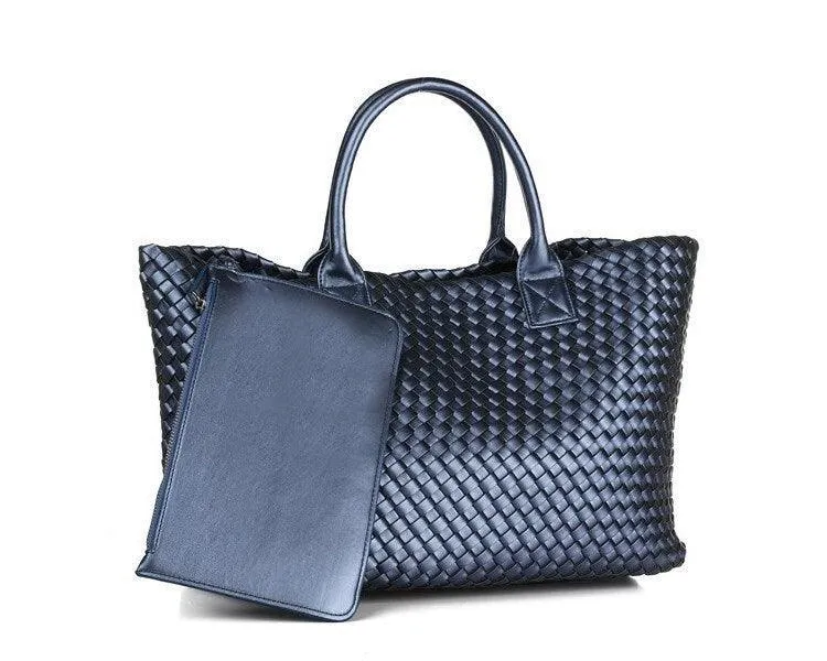 Large Handwoven Vegan Leather Tote/Weekend Bag in Onyx I Trendy Boutique Style ! Handmade Gift for Her