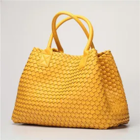 Large Handwoven Vegan Leather Tote/Weekend Bag in Onyx I Trendy Boutique Style ! Handmade Gift for Her