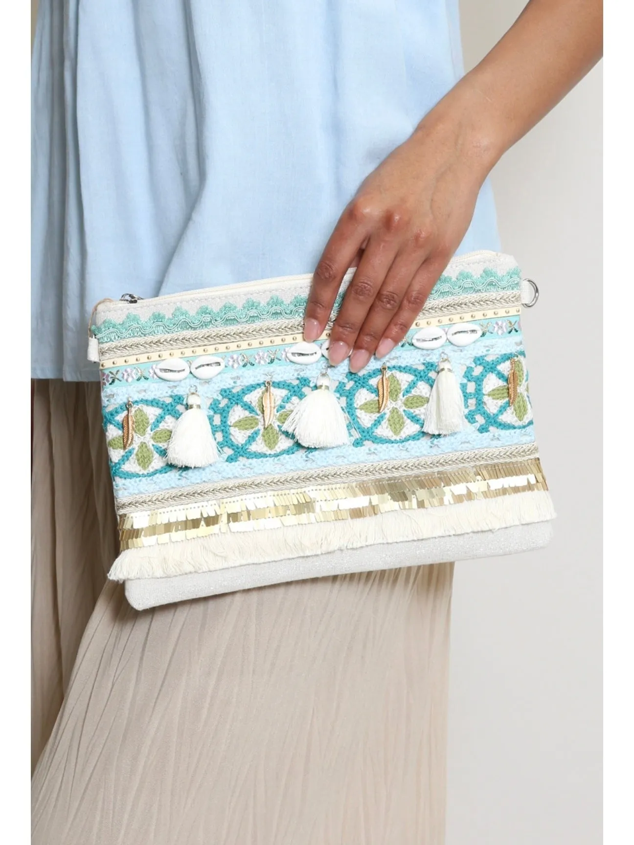 Leoni tassel shell clutch bag