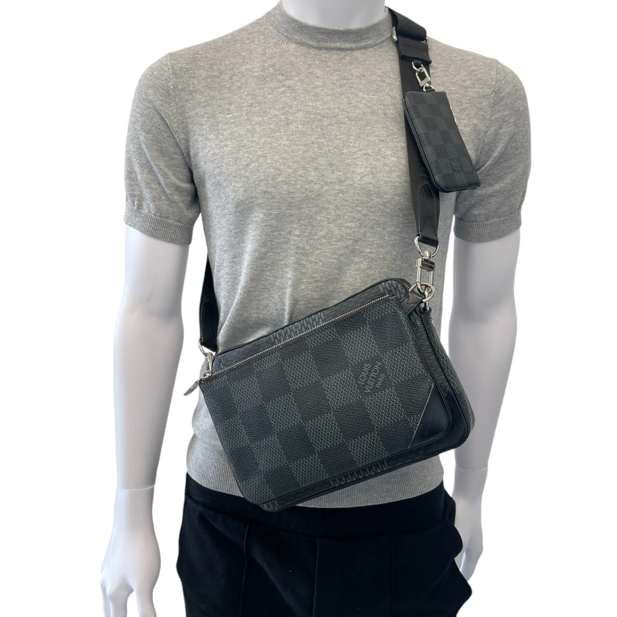 Men's Trio Messenger Damier Messenger Bag Black