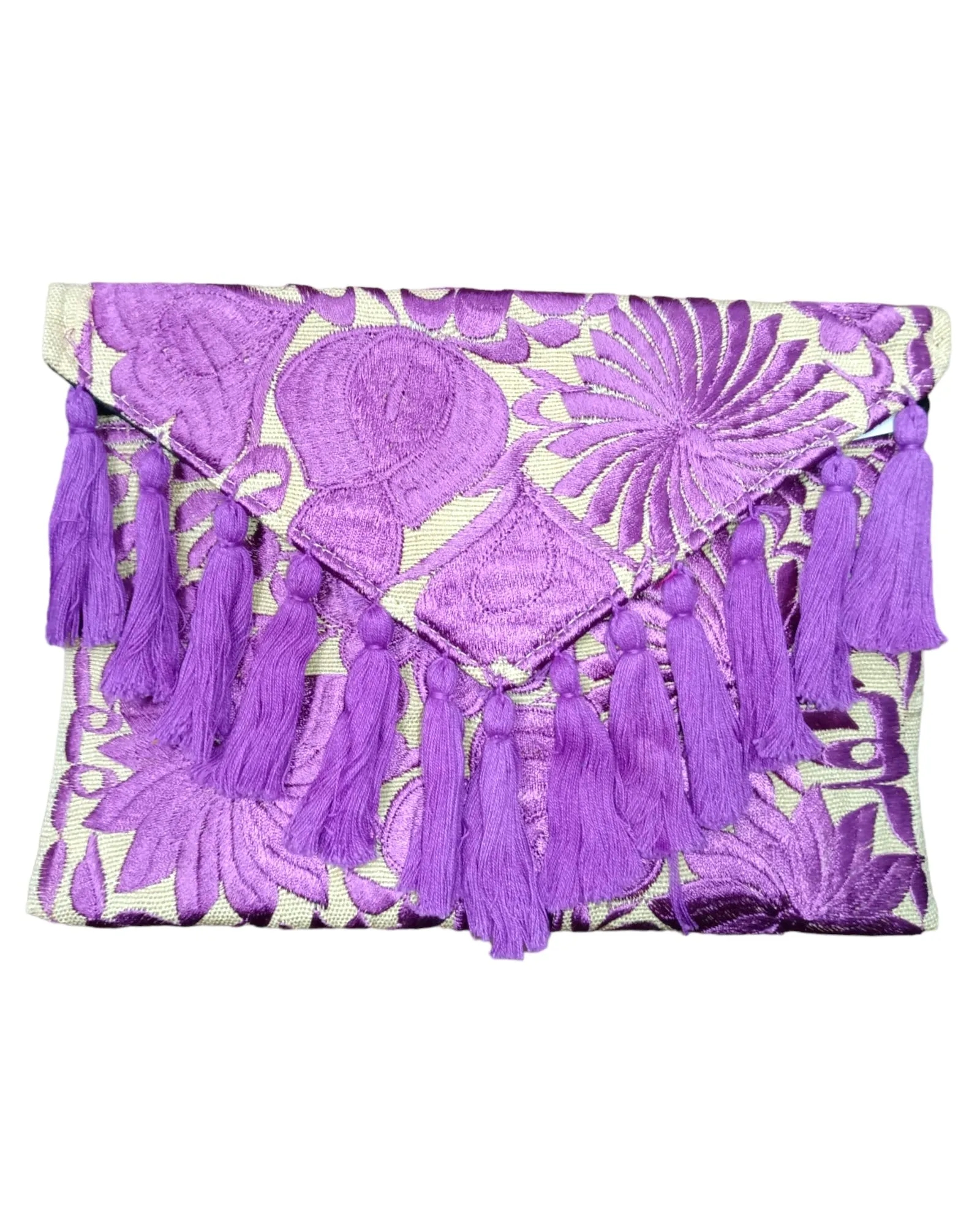 Mexican Embroidered Floral Clutch Bag Lavender