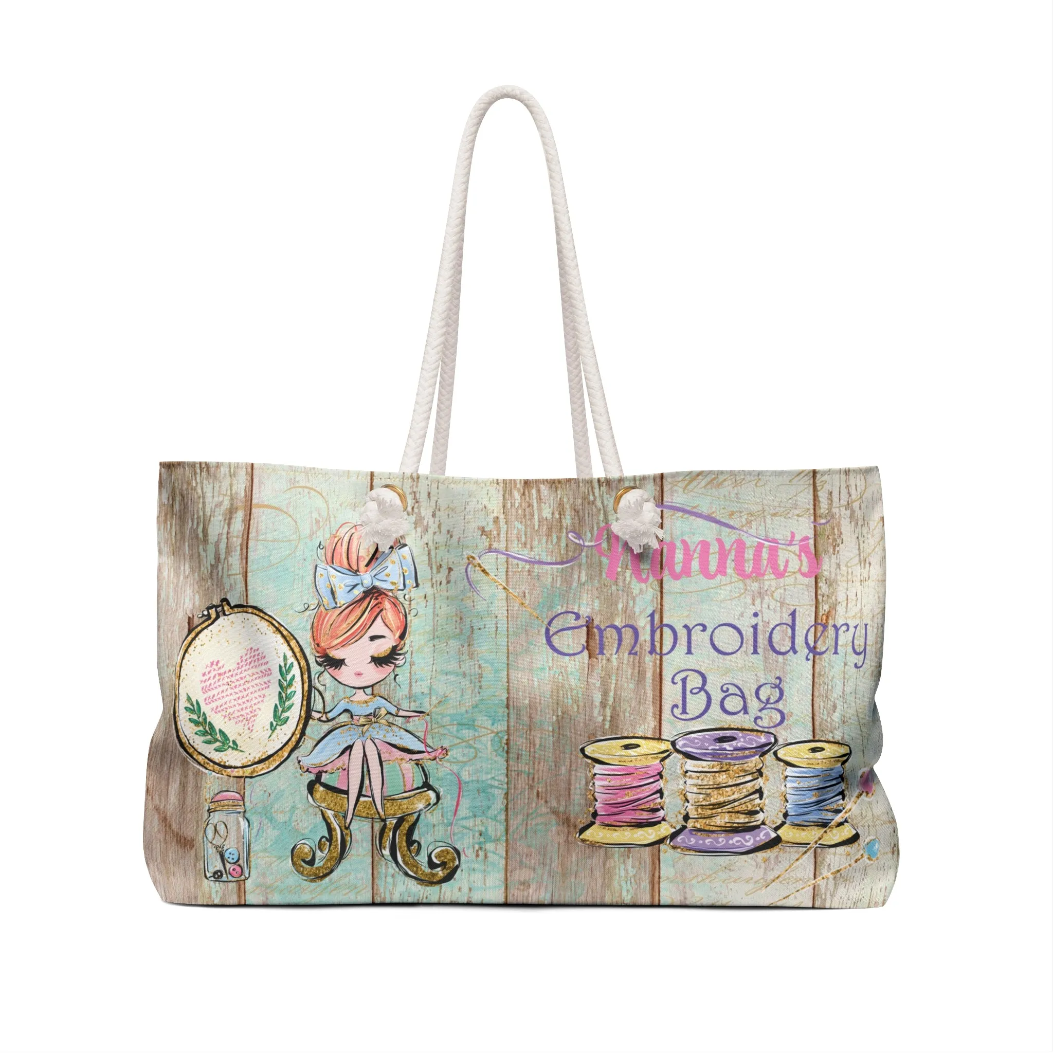 Personalised/Non-Personalised Weekender Bag, Grandma's/Nanna's Embroidery Bag, Large Weekender Bag, Beach Bag, Book Bag