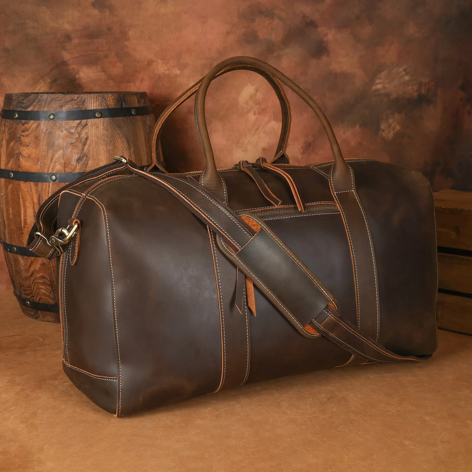 Polare Leather Duffle Weekend Travel Bag For Men With Full Grain Cowhide Leather 20'' Duffel Bag