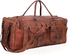 Premium Leather Men's Duffel Bag: Your Ideal Travel Companion for Sports, Weekends, and More - Vintage Leather Duffel