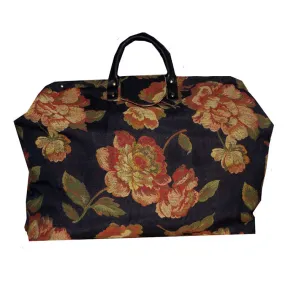 RED FLORAL ON BLACK WOVEN TAPESTRY CARPET BAG