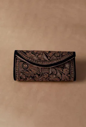 Royal Blue Velvet Silver Embroidered Clutch