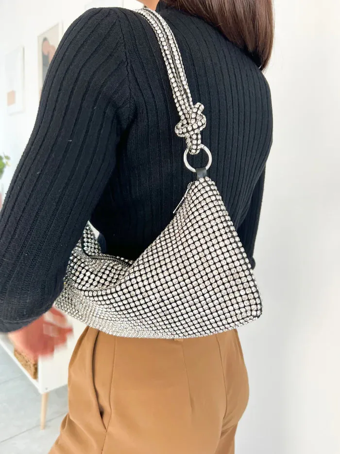 Silver Rhinestone knot Evening Shoulder Bag