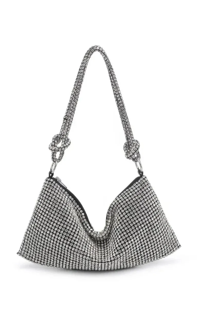 Silver Rhinestone knot Evening Shoulder Bag