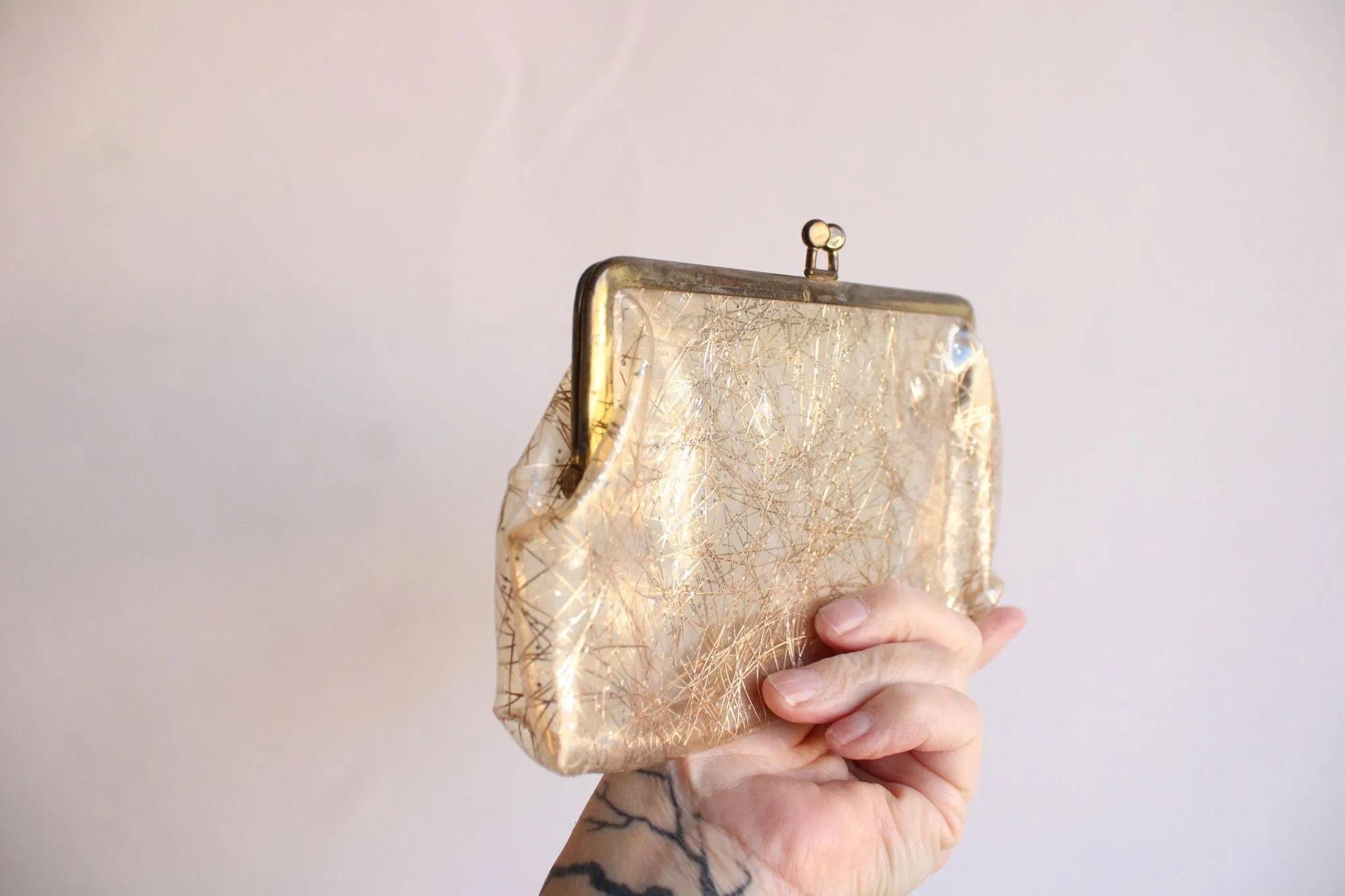 Vintage 1960's Clear Plastic and Gold Bag